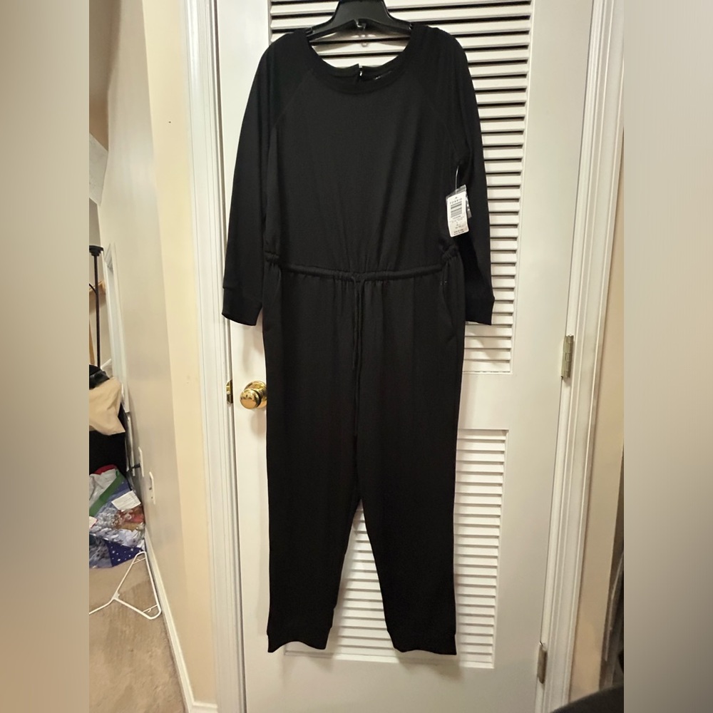 Black French Terry Drawstring Jumpsuit - Picture 4 of 4